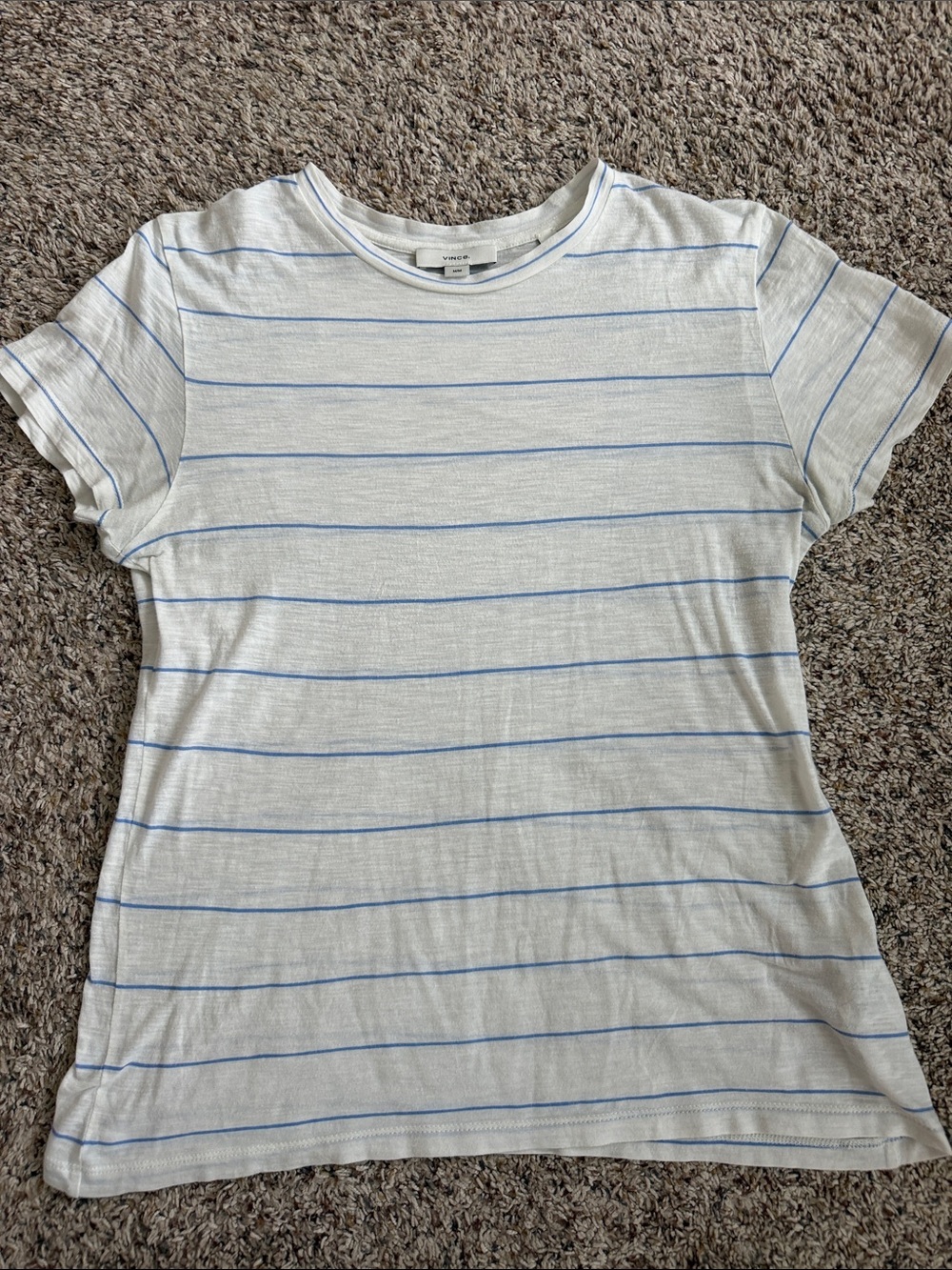 Vince White Tee with Light Blue Stripes